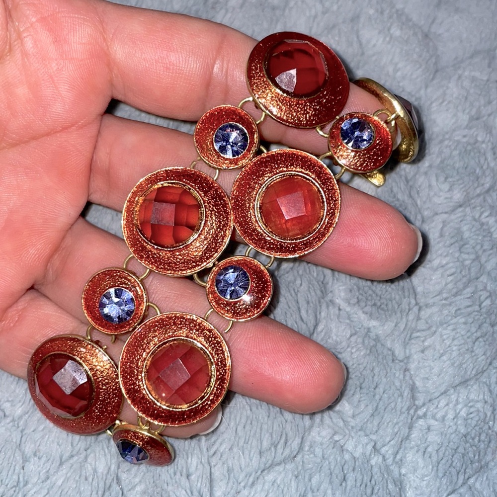 Gorgeous Goldtone Shimmery Orange and Purple Jewel Circular Statement Bracelet